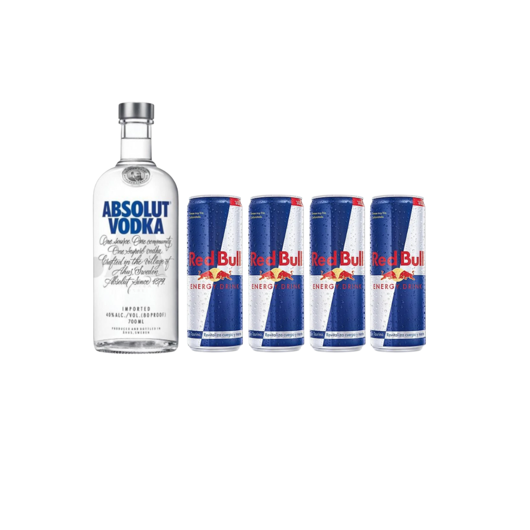 Vodka Absolut 70cl + 4 Red Bull