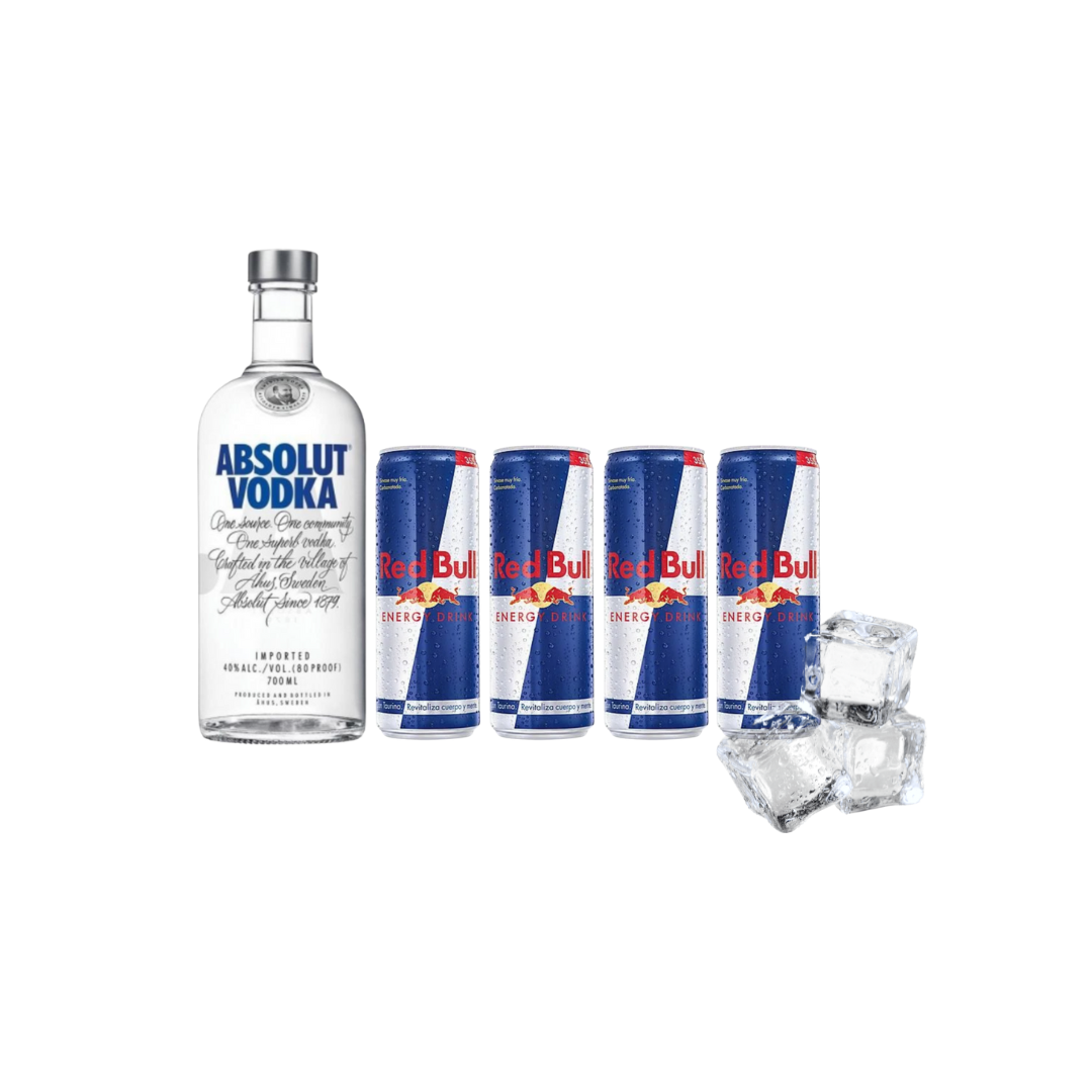 Vodka Absolut 70cl + 4 Red Bull